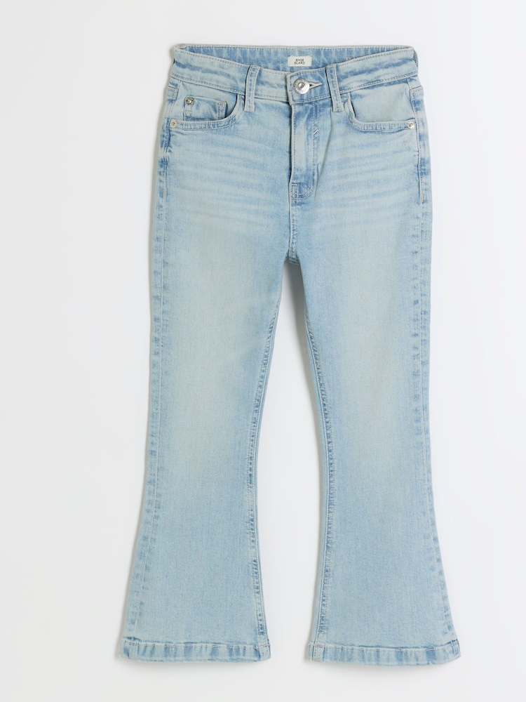 River Island Blue Girls Light Wash Flare 100% Cotton Jeans - Image 1 of 4