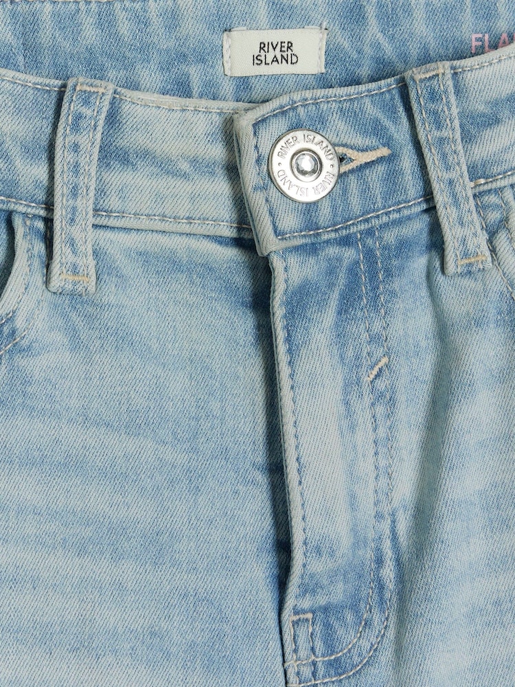 River Island Blue Girls Light Wash Flare 100% Cotton Jeans - Image 4 of 4