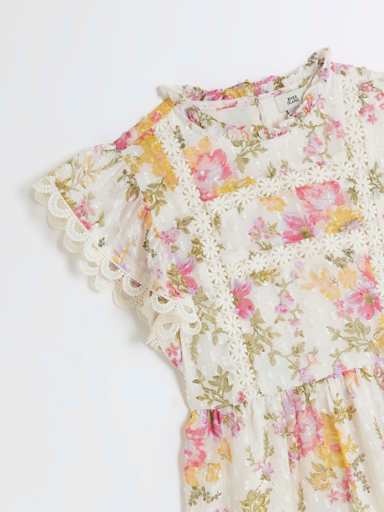 River Island Pink Light Mini Girls Floral Chiffon Dress - Image 2 of 3 River Island Pink Light Mini Girls Floral Chiffon Dress - Image 2 of 3