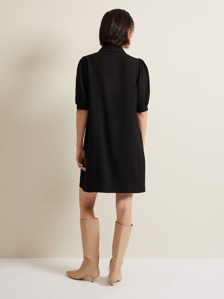 Phase Eight Black Claudia Button Swing Mini Dress - Image 2 of 6