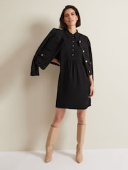 Phase Eight Black Claudia Button Swing Mini Dress - Image 4 of 6
