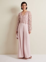 Phase Eight Pink Petite Mariposa Lace Jumpsuit - Image 1 of 7