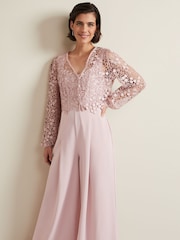 Phase Eight Pink Petite Mariposa Lace Jumpsuit - Image 4 of 7
