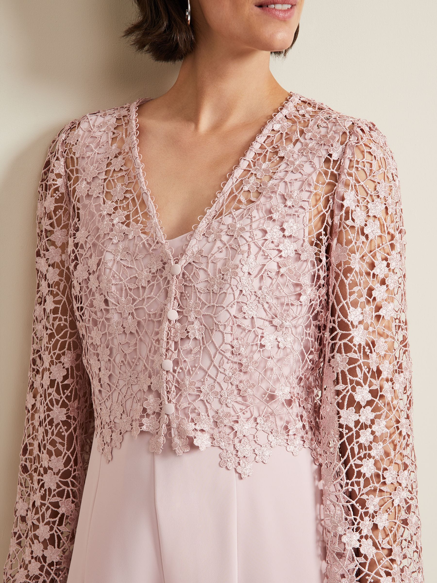 Buy Phase Eight Pink Petite Mariposa Lace Jumpsuit from the