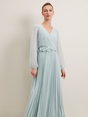Phase Eight Blue Alecia Pleat Maxi Dress - Image 4 of 8