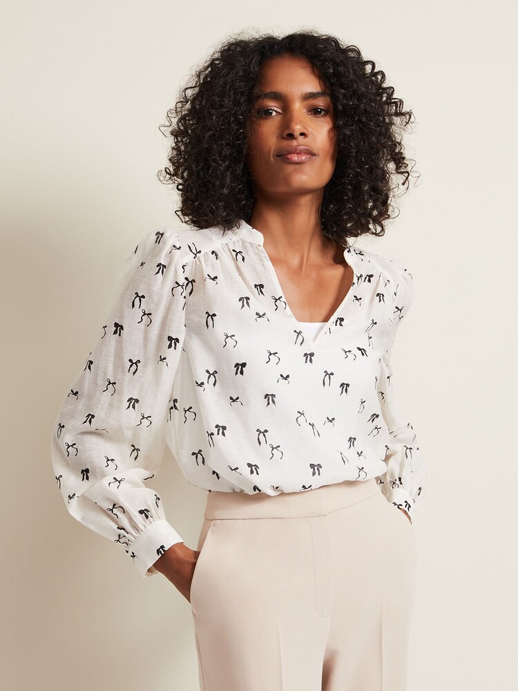 Phase Eight Cream Taytum Bow Print Blouse - Image 1 of 7