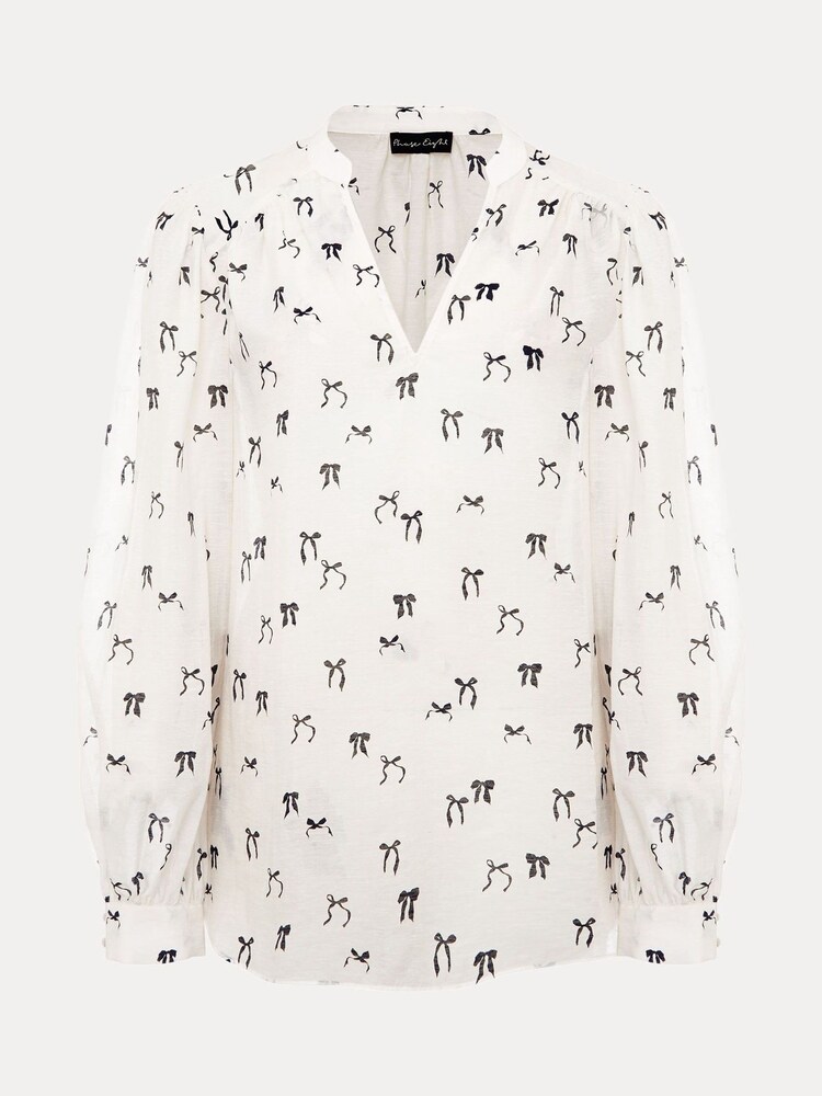 Phase Eight Cream Taytum Bow Print Blouse - Image 7 of 7