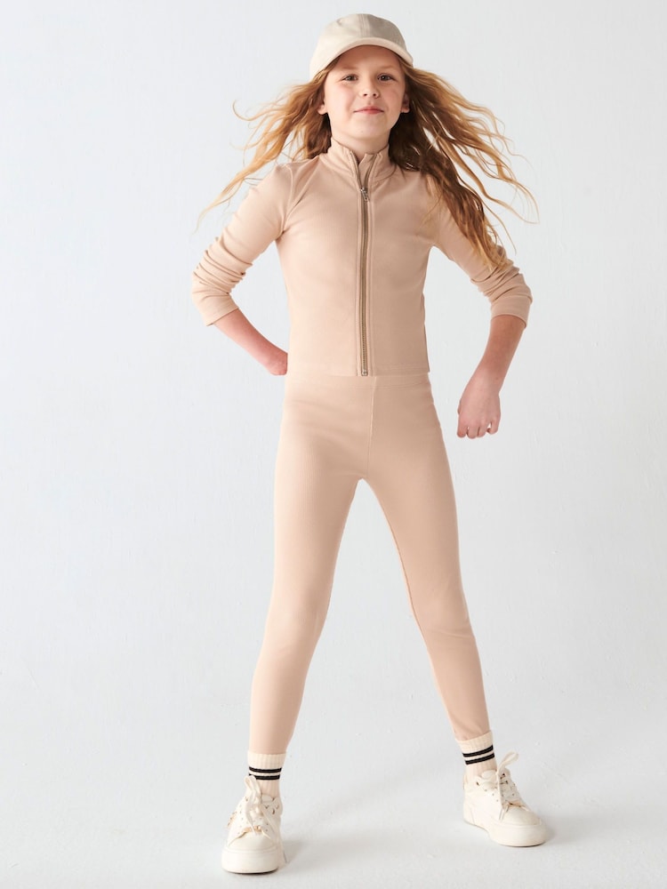 River Island Brown Girls Funnel Zip Through Set - Image 1 of 4 River Island Brown Girls Funnel Zip Through Set - Image 1 of 4