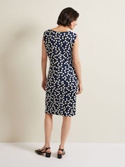 Phase Eight Blue Josey Jersey Spot Bodycon Midi Dress - Image 2 of 6