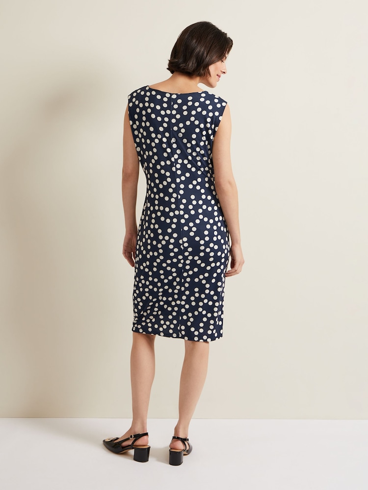 Phase Eight Blue Josey Jersey Spot Bodycon Midi Dress - Image 2 of 6