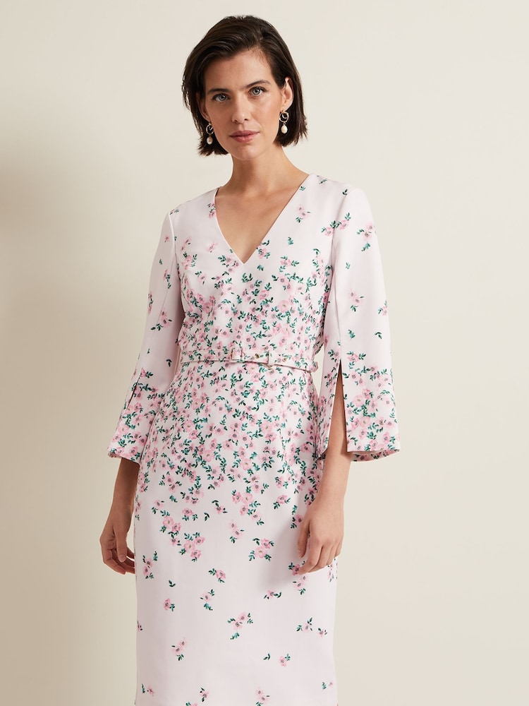 Phase Eight Pink Petite Giovanna Floral Belted Dress - Image 1 of 7