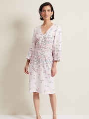 Phase Eight Pink Petite Giovanna Floral Belted Dress - Image 3 of 7