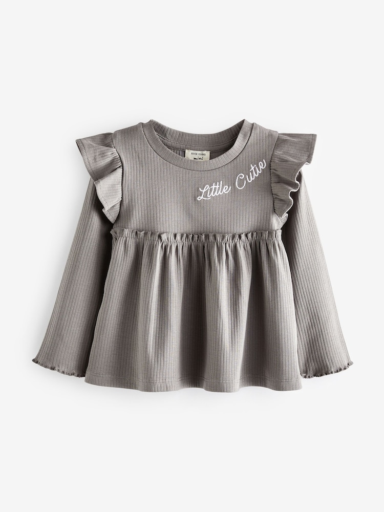 Розово-серый - River Island Mini Girls 100% Cotton Rib Peplum Set 2 Pack - Изображение 5 из 5