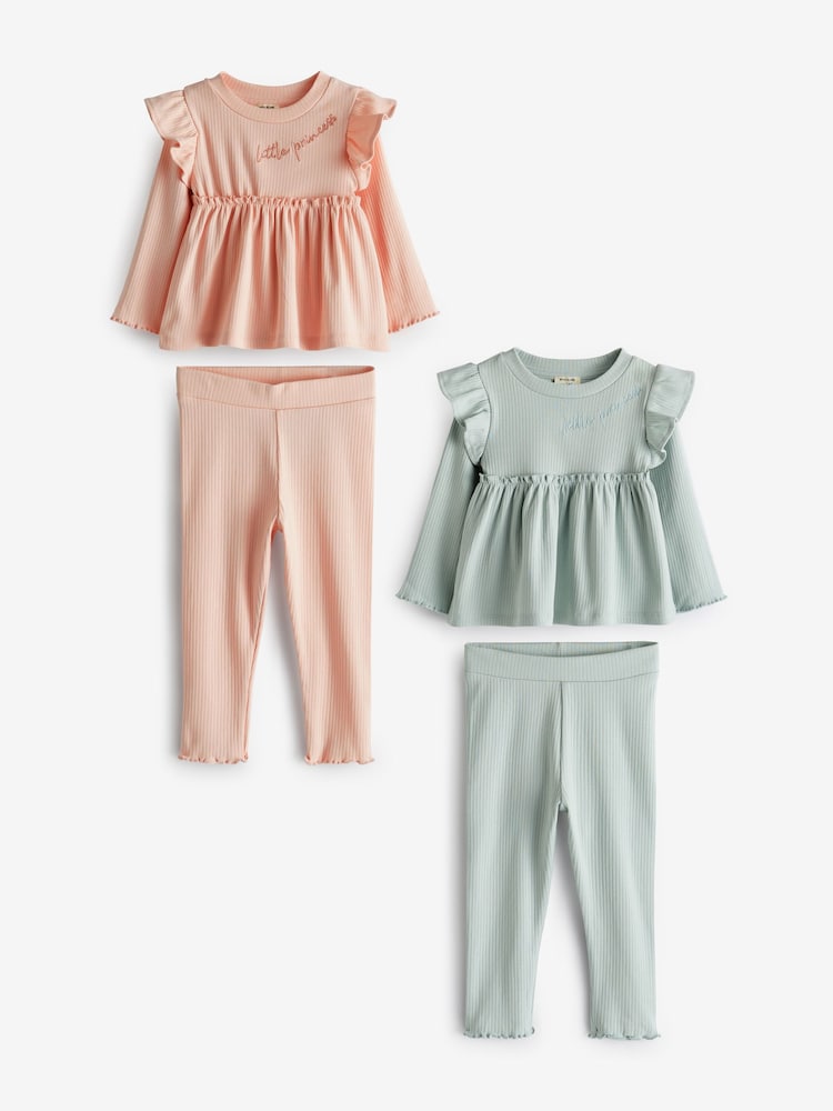Розовый - River Island Mini Girls 100% Cotton Rib Peplum Set 2 Pack - Изображение 1 из 3