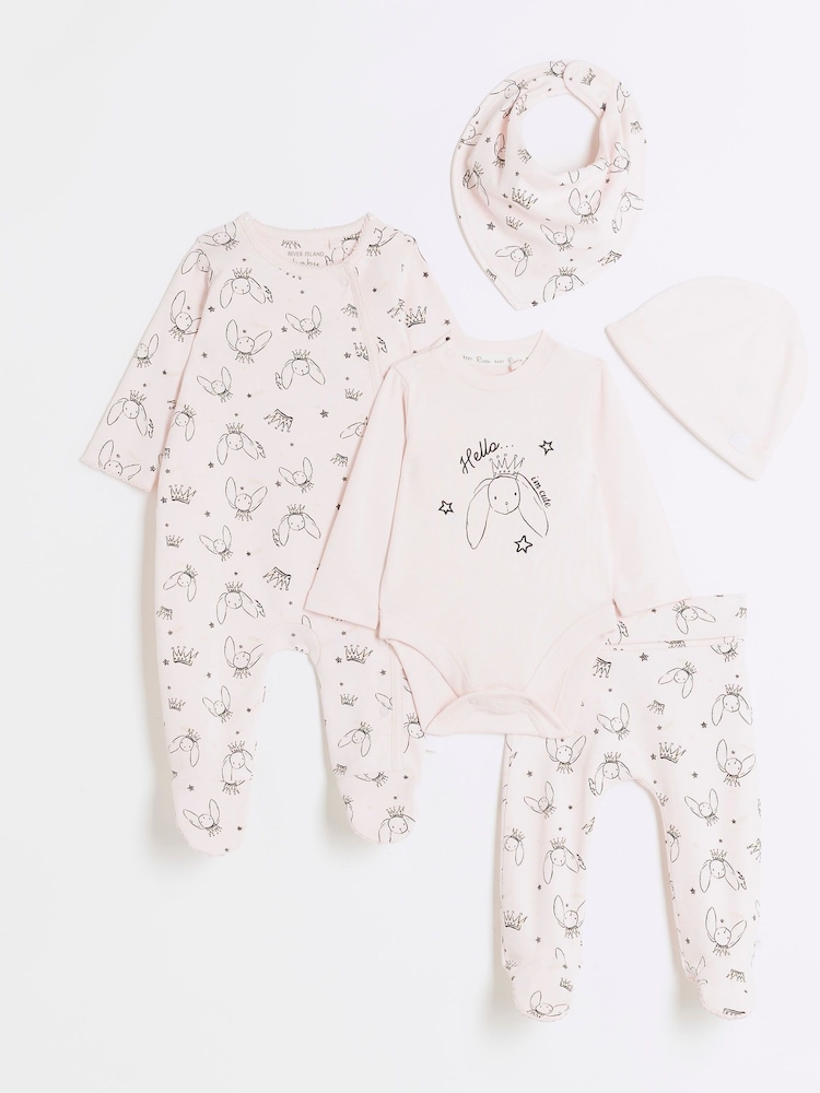 River Island Pink Baby Girls 100% Cotton Newborn Set 5 Piece - Image 1 of 3