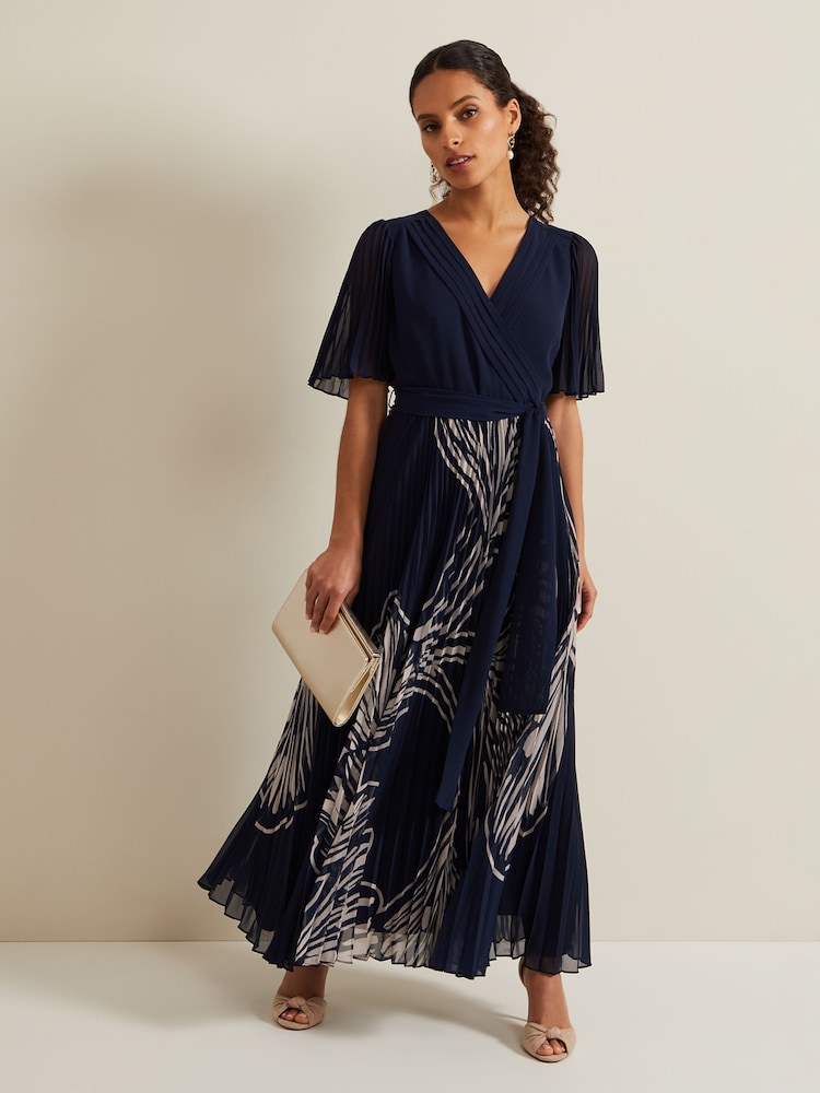 Phase Eight Black Petite Printed Abigail Pleat Midaxi Dress - Image 1 of 7
