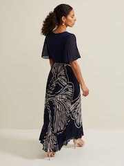 Phase Eight Black Petite Printed Abigail Pleat Midaxi Dress - Image 2 of 7