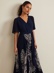Phase Eight Black Petite Printed Abigail Pleat Midaxi Dress - Image 3 of 7