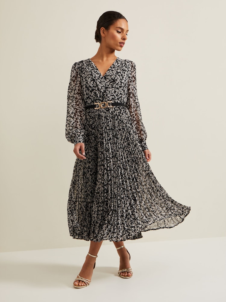 Phase Eight Black Petite Spot Ayana Pleat Midaxi Dress - Image 1 of 6