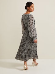 Phase Eight Black Petite Spot Ayana Pleat Midaxi Dress - Image 2 of 6