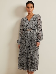 Phase Eight Black Petite Spot Ayana Pleat Midaxi Dress - Image 3 of 6