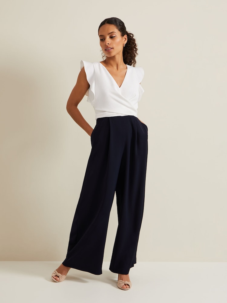 Phase Eight Blue Petite Ayla Ruffle Jumpsuit - Image 1 of 7 Phase Eight Blue Petite Ayla Ruffle Jumpsuit - Image 1 of 7