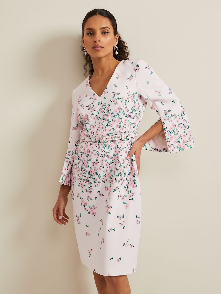 Phase Eight Pink Petite Petite Giovanna Floral Belted Dress - Image 1 of 6