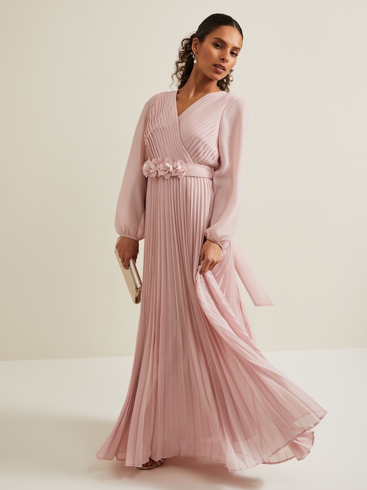 Phase Eight Pink Petite Alecia Pleat Maxi Dress - Image 1 of 6