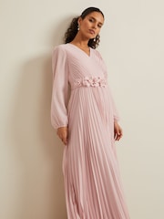 Phase Eight Pink Petite Alecia Pleat Maxi Dress - Image 3 of 6