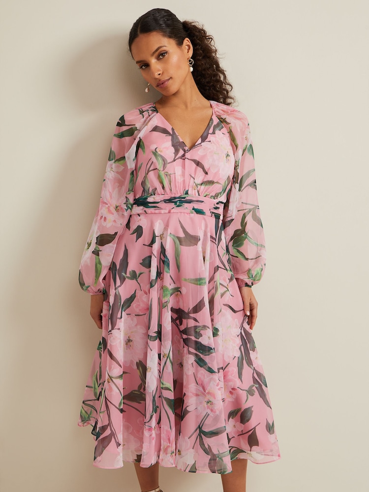 Phase Eight Pink Petite Petite Lina Printed Midi Dress - Image 1 of 6