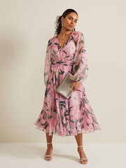 Phase Eight Pink Petite Petite Lina Printed Midi Dress - Image 3 of 6