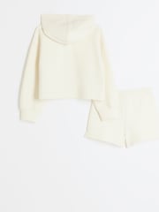 River Island Cream Girls Waffle 100% Cotton Hoodie and Shorts Set - Image 2 of 4