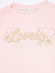 River Island Pink Baby Girls 100% Cotton Lovely Sweat Set - Image 2 of 3