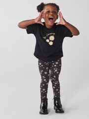 River Island Black Mini Girls Daisy Leggings Set - Image 1 of 4
