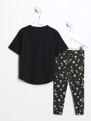 River Island Black Mini Girls Daisy Leggings Set - Image 3 of 4