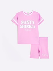 River Island Pink Girls Santa Monica T-Shirt Set - Image 1 of 4