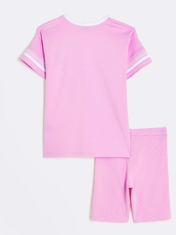River Island Pink Girls Santa Monica T-Shirt Set - Image 2 of 4 River Island Pink Girls Santa Monica T-Shirt Set - Image 2 of 4