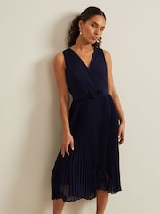Phase Eight Blue Petite Cressida Pleat Midi Dress - Image 1 of 6