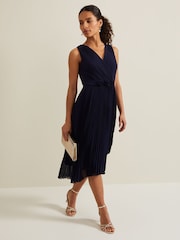 Phase Eight Blue Petite Cressida Pleat Midi Dress - Image 2 of 6
