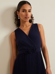 Phase Eight Blue Petite Cressida Pleat Midi Dress - Image 4 of 6