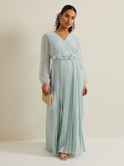 Phase Eight Blue Petite Alecia Pleat Maxi Dress - Image 1 of 6
