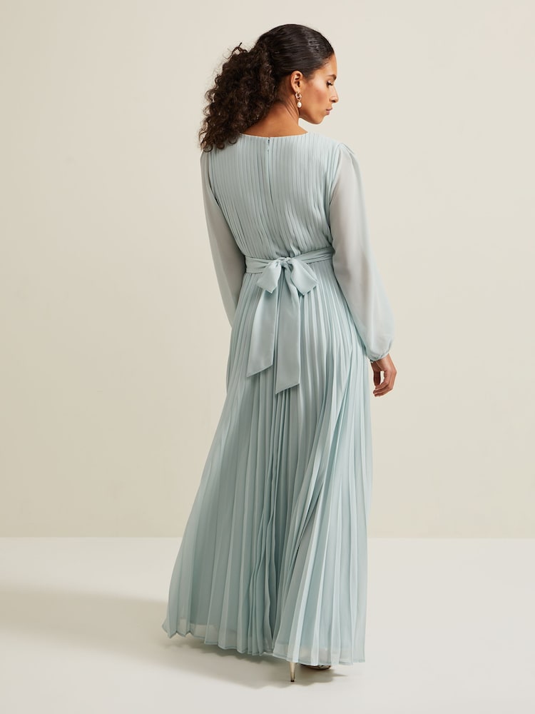 Phase Eight Blue Petite Alecia Pleat Maxi Dress - Image 2 of 6