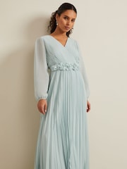 Phase Eight Blue Petite Alecia Pleat Maxi Dress - Image 3 of 6