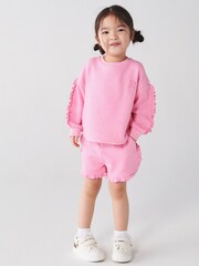 River Island Pink Mini Girls Waffle Short Set - Image 1 of 3