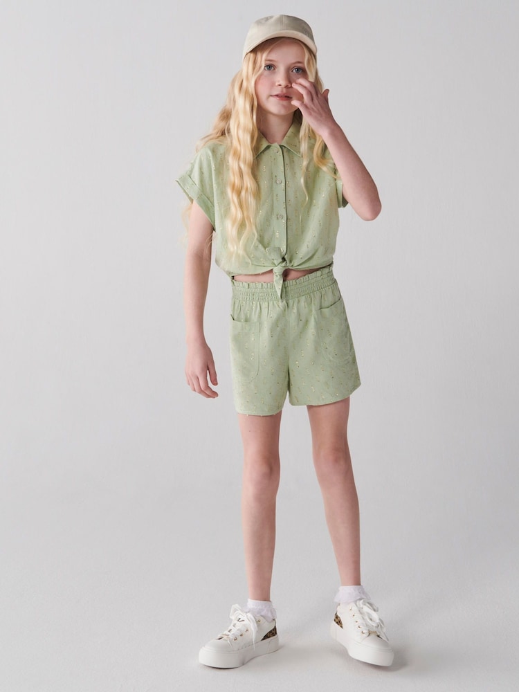 River Island Green Girls 100% Cotton Tie Front Set - Image 1 of 2