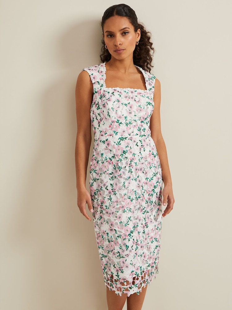 Phase Eight White Petite Floral Diana Lace Midi Dress - Image 1 of 6