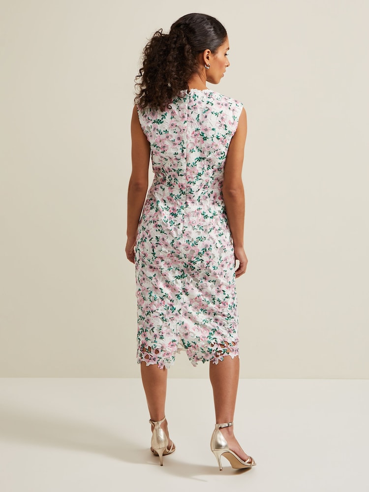 Phase Eight White Petite Floral Diana Lace Midi Dress - Image 2 of 6