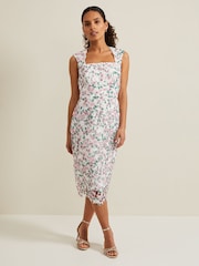 Phase Eight White Petite Floral Diana Lace Midi Dress - Image 3 of 6