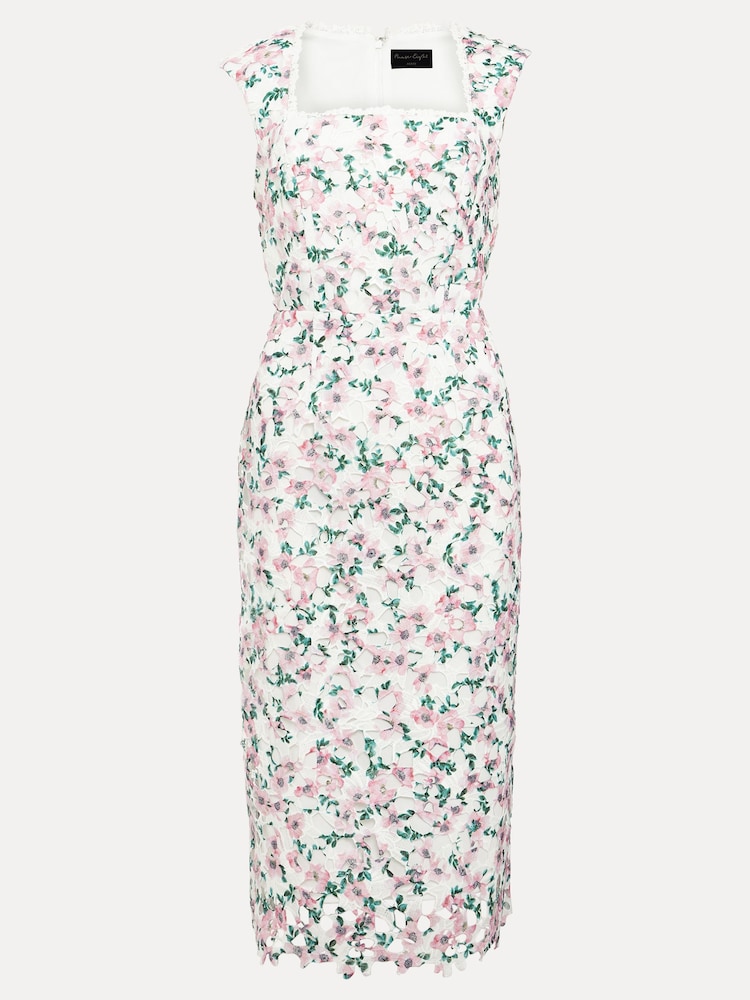 Phase Eight White Petite Floral Diana Lace Midi Dress - Image 6 of 6