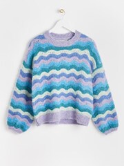 Oliver Bonas Blue Wave Stripe Knitted Jumper - Image 1 of 8